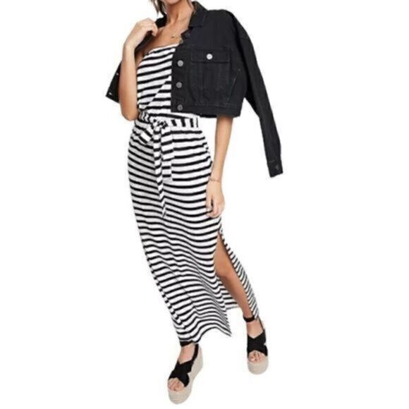 ASOS Dresses & Skirts - ASOS Design Bandeau Maxi Dress Black and White Stripe Size 12 NWT